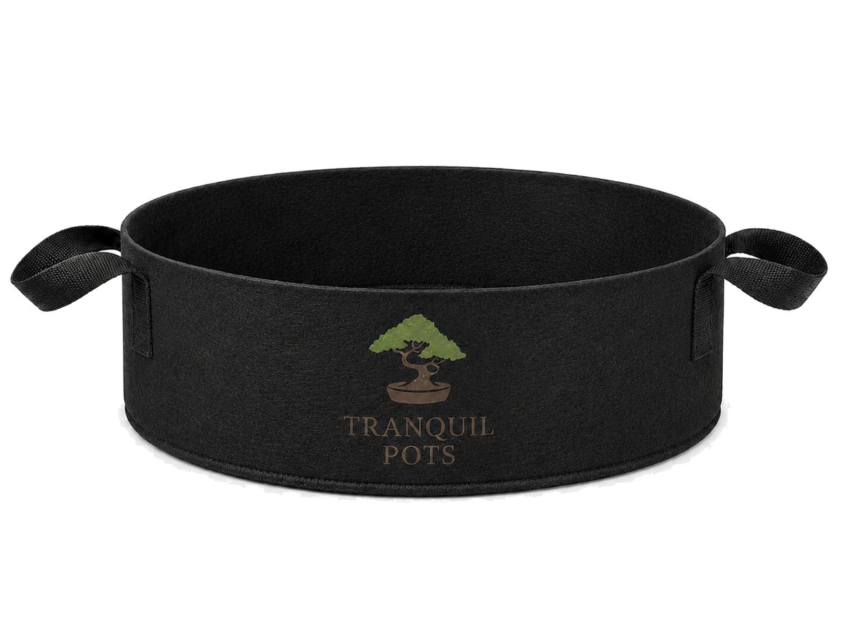 Tranquil Pots fabric bonsai grow pot, three-quarter view with both handles extended