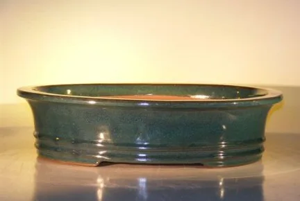 Dark Moss Green Ceramic Bonsai Pot - Oval 17.5" x 13.75" x 4.5" OD