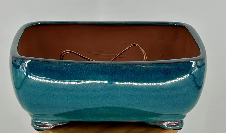 Blue / Green Ceramic Bonsai Pot - Rectangle Professional Series 10" x 8" x 4"