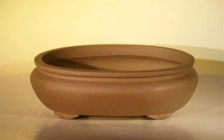 Tan Unglazed Ceramic Bonsai Pot - Oval 6.5" x 4.5" x 2.125"