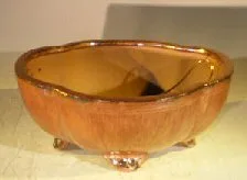 Aztec Orange Ceramic Bonsai Pot - Oval Lotus Shaped Professional Series 8.5" x 7.0" x 3.5"