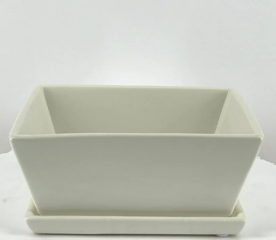 Matte White Rectangle Bonsai Pot With Humidity / Drip Tray
