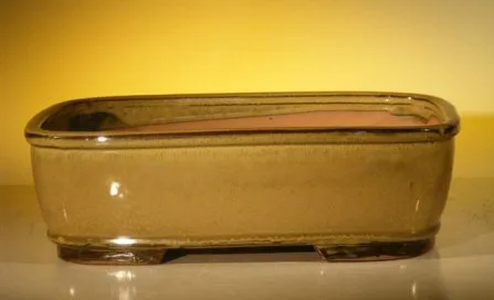 Olive Green Ceramic Bonsai Pot - Rectangle 12.0" x 9.5" x 3.375" OD 11.75" x 9.25" x 3" ID