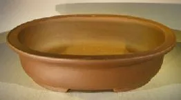 Tan Unglazed Ceramic Bonsai Pot - Oval 16.5" x 13.25" x 3.75" OD 14.25" x 11" x 3" ID