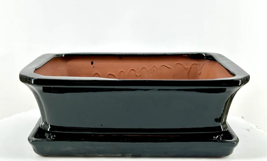Black Rectangle Ceramic Bonsai Pot With Humidity / Drip Tray
