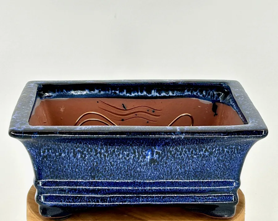 Marble Blue Ceramic Bonsai Pot - Rectangle Professional Series 8.25" x 6.25" x 3.5"