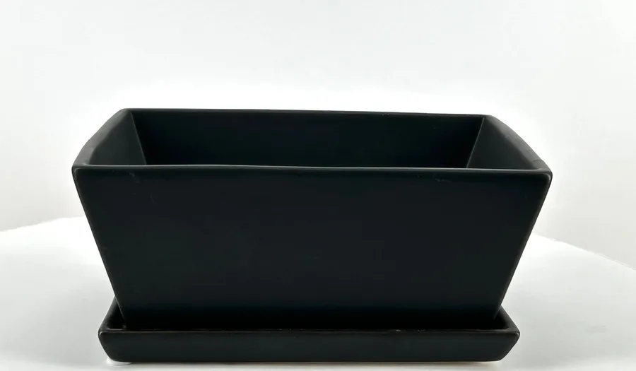 Matte Black Rectangle Bonsai Pot With Humidity / Drip Tray