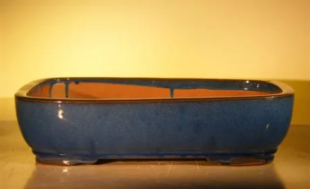 Blue Ceramic Bonsai Pot - Rectangle 16.0" x 12.5" x 4.0"