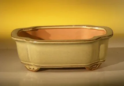 Beige Ceramic Bonsai Pot - Oval 8.0" x 6.0" x 2.5"