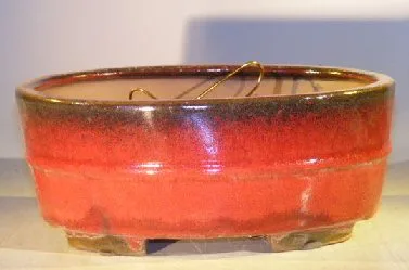 Parisian Red Ceramic Bonsai Pot - Oval Professional Series 10" x 8" x 4"