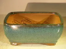 Blue / Green Ceramic Bonsai Pot - Rectangle Professional Series 8.25" x 6.25" x 3.25""