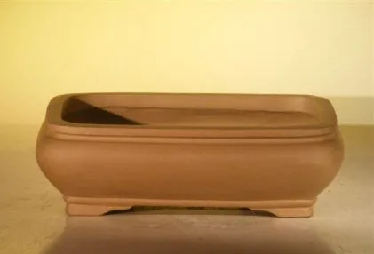 Tan Unglazed Ceramic Bonsai Pot - Rectangle 8" x 6" x 3"