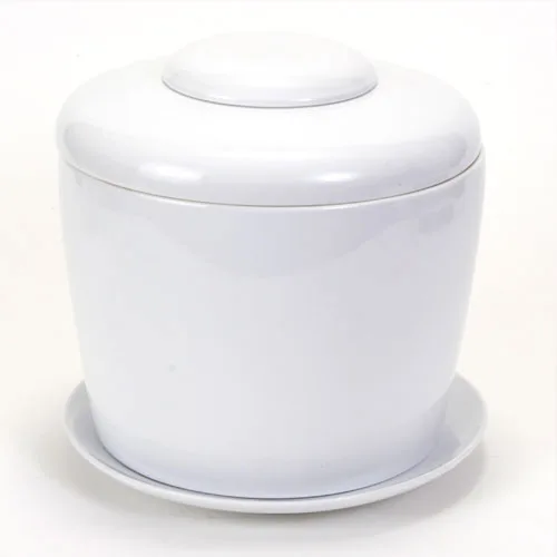 White Porcelain Ceramic Bonsai Cremation Urn with Matching Humidity / Drip Tray Round, 9” high and 9” in diameter