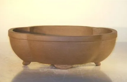 Tan Unglazed Ceramic Bonsai Pot - Lotus Shape 8" x 6.25" x 3"