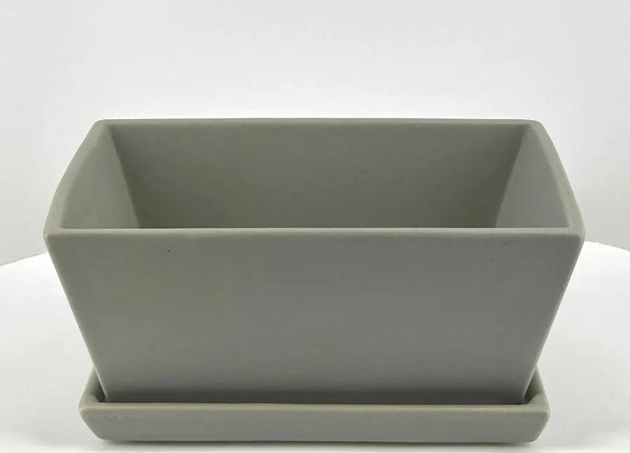 Matte Grey Rectangle Bonsai Pot With Humidity / Drip Tray