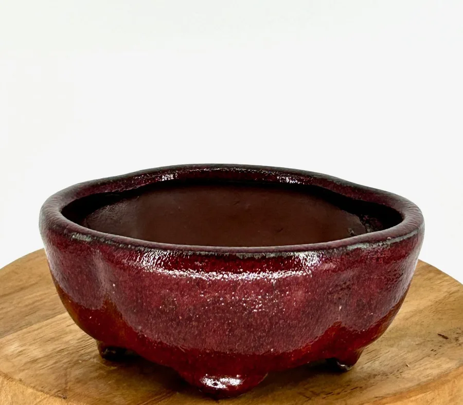 Parisian Red Ceramic Bonsai Pot Lotus Shaped 5.25" x 4.0" x 2.25"