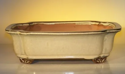 Beige Ceramic Bonsai Pot - Rectangle 12.0" x 9.5" x 3.375"