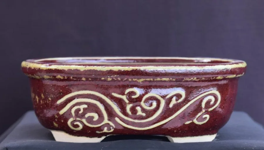 Parisian Red Ceramic Bonsai Pot - Oval 7.5" x 5.75" x 2.5"