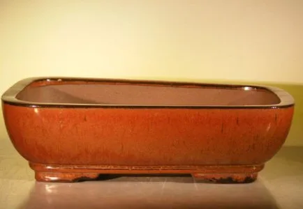 Aztec Orange Ceramic Bonsai Pot - Rectangle 14.0" x 11.5" x 4.0"